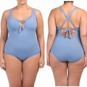 New Becca Mardi Gras One piece swimsuit mist crochet plus size bathing suit swim